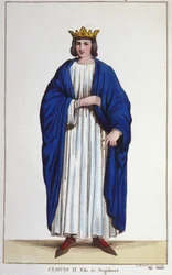 Muotokuva Clovis II:sta (? - 657), Neutrian, Burgundin ja Austrasian kuninkaan kaiverrus vuodelta 1830