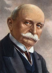 Muotokuva kreivi von Zeppelinistä (1838-1917), saksalaisesta teollisuusmiehestä, joka omistautui jäykkien ilmalaivojen rakentamiselle.