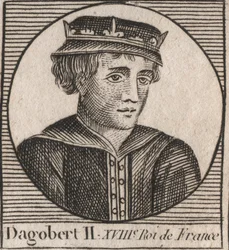 Dagobert II:n, 711a 716 frangien kuninkaan muotokuva - Dagobert II (676-679), Austraasian kuningas - kaiverrus Charles Constant Le Tellierin kirjasta "Instruction sur l