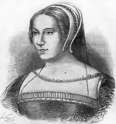 Diane de Poitiersin (1499-1566) muotokuva, Henry II:n suosikki, kaiverrus 1800-luvulta.