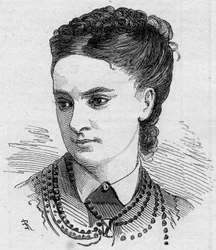 Muotokuva Dinah Felixistä (Dinah-Felix), ranskalaisesta koomikosta, Comedie Francaisen jäsenestä 1862-1882. Kaiverrus "" Le Monde Illustré" -julkaisussa nro 1168, 16. elokuuta