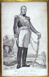 Edouard Adolphe Casimir Joseph Mortierin muotokuva, Trevisen herttua (1768-1835), Ranskan Marechal. Kaiverrus 1800-luvulta.