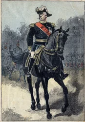 Muotokuva Felix Gustave (Felix-Gustave) Saussier (1828-1905), ranskalainen kenraali. Kuvitus "" Le Pelerin" -lehdessä 16. tammikuuta
