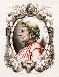 Italian runoilijan Francesco Petrarcan (1304-1374) muotokuva.