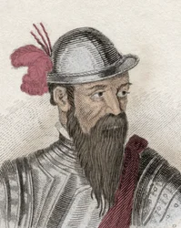 Muotokuva Francisco Pizarrosta (Francois Pizarre, noin 1478-1541), espanjalainen valloittaja. Kaiverrus 1800-luvulta.