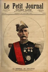 Kenraali Marquis Gaston de Galliffetin (1830-1909) muotokuva, armeijan komentaja, tasavallan presidenttiehdokas 1879 ja sotaministeri 1899. Kaiverrus ”” Le petit journal illustrious”” 24.1.1891. Selvan kokoelma.