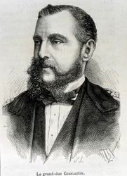 Puolan varakuninkaan suurruhtinas Konstantinuksen (1779 - 1831) muotokuva. Kaiverrus 1800-luvun lopusta H. Martinin teokseen "Histoire de France".