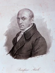 Italialaisen säveltäjän Bonifazio Asiolin (1769-1832) muotokuva Kaiverrus. 1800-luvulla. Milano, konservatorion kirjasto
