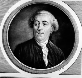Jacques Neckerin (1732-1804) muotokuva Ranskan valtioministeristä. Kaiverrus "" Täydellinen kokoelma Ranskan vallankumouksen historiallisia maalauksia, kolme osaa.""" 1804.
