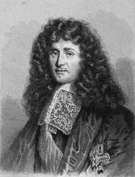 Jean Baptiste (Jean-Baptiste) Colbertin (1619-1683), ranskalaisen poliitikon muotokuva - Lavalléen "Histoire des Français" -kirjassa, kaiverrus, sd.