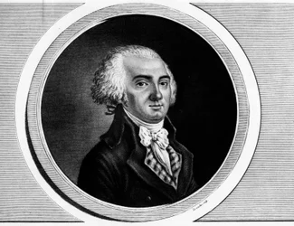 Jerome Petion de Villeneuven (1759-1793) muotokuva valmistelukunnan puheenjohtajasta ja kenraalin jäsenestä. Kaiverrus "" Täydellinen kokoelma Ranskan vallankumouksen historiallisia maalauksia, kolme osaa.""" 1804.