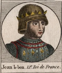 Ranskan kuninkaan Johannes II Hyvän (1319-1364) muotokuva - Johannes II:n, "Hyvän" (1319-64) Ranskan kuninkaan muotokuva - kaiverrus Charles Constantin kirjasta "Instruction sur l