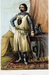 Muotokuva Johannes I:stä, joka tunnetaan voittajana (1268-1294), Brabantin herttua. 1800-luvun kromolitografia.