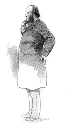 Jules Ferryn (1832-1893), ranskalaisen poliitikon, ministerineuvoston puheenjohtajan muotokuva. Kaiverrus "" Le Monde Illustré" -kirjassa