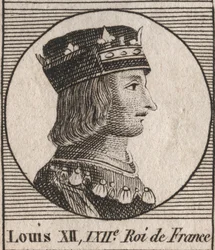 Kuningas Ludvig XII:n (1462-1515) muotokuva - Ranskan kuninkaan Ludvig XII:n (1462-1515) muotokuva - kaiverrus Charles Constant Le Tellierin kirjasta "Instruction sur l
