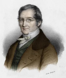 Muotokuva Louis-Joseph Gay-Lussacista (Louis Joseph Gay Lussac) (1778-1850), ranskalainen fyysikko ja kemisti. Kaiverrus 1800-luvulta.