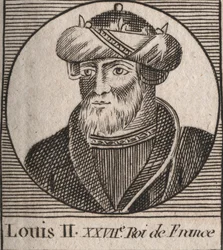 Ludvig II Begue tai Faineant (846 - 879), frangin kuninkaan muotokuva - Ludvig II Stammerer 848-879 - kaiverrus Charles Constant Le Tellierin vuodelta 1821 "Instruction sur l