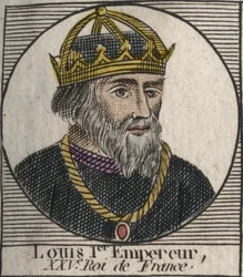Ludvig I hurskaan (778-840) Ranskan kuninkaan, Pyhän Rooman keisarin muotokuva - kaiverrus Charles Constant Le Tellierin kirjasta "Instruction sur l