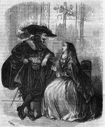 Ludvig XIII:n (1601-1643) Ranskan kuninkaan ja Mademoiselle de Lafayetten muotokuva - Kaiverrus 1800-luvulta