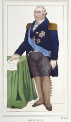 Ludvig XVIII:n (1755 - 1824) muotokuva, Ranskan kuninkaan kaiverrus vuodelta 1830.