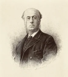 Manuel SILVELA Y LA VIELLEUZE (1830-1892), espanjalaisen poliitikon muotokuva. Madrid. Kansalliskirjaston kaiverrus.