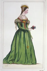 Muotokuva Marguerite de Francesta (1523 - 1574), Francois I:n ja Claude de Francen tyttärestä. Kaiverrus vuodelta 1830