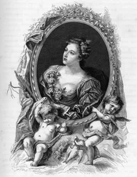 Muotokuva Marie-Madeleinen (Marie Madeleine) de La Vieuville, Comtesse de Parabere (1693-1750) - Kaiverrus vuodelta 1862 teoksessa "Maailman kuningattaret" ensimmäisiltä kirjoittajiltamme - Julkaistu JGD Armandaudin johdolla