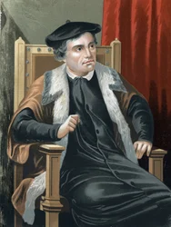 Martti Lutherin (1483 - 1546) muotokuva kuuluisista miehistä ja naisista. Barcelona 1877.