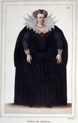 Muotokuva Maria Medicistä (1573 - 1642), Henrik IV:n vaimo ja Ludvig XIII:n äiti. Kaiverrus vuodelta 1830