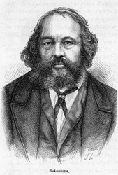 Muotokuva Mihail Aleksandrovich Bakuninista (1814 - 1876), Venäjän vallankumouksellinen anarkistista. Kaiverrus 1800-luku.