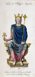 Muotokuva Philip Augustuksesta valtaistuimellaan - 1200-luvun asiakirjasta