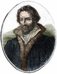 Muotokuva Philip Melanchthonista (Melanchthon) (1497 - 1560), saksalaisesta uskonnonuudistajasta. Kaiverrus 1800-luvulta