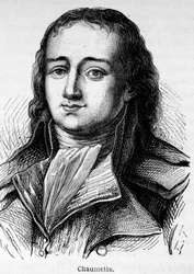 Muotokuva Pierre Gaspard Chaumettesta (1763-1794), ranskalainen poliitikko, Cordeliers Clubin jäsen ja syyttäjä - Pariisin Insurectional Commune -syndiki... Hänet pidätettiin ja giljotinoitiin isäntäääriliikkeiden kanssa.