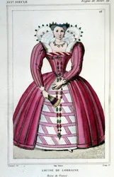Kuningatar Louise of Lorraine (1553 - 1601), Henrik III:n vaimon muotokuva. Kaiverrus vuodelta 1830.
