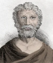 Muotokuva Quintus Junius Rusticuksesta (noin 100 - noin 170), stoalainen filosofi. Kaiverrus 1800-luvulta.