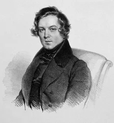 Robert Schumannin (1810-1856), saksalaisen säveltäjän muotokuva.