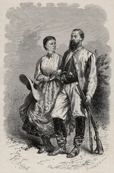 SAMUEL WHITE BAKERIN (1821-1893) muotokuva englantilaisesta tutkimusmatkailijasta ja lady Florence Bakerista (1841-1916)