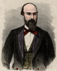 Santos Gutierrezin (1820-1872) poliitikon ja Kolumbian entisen presidentin muotokuva. Kaiverrus "" L