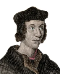 Sir John Fortescue de Saldenin (noin 1531-1607), englantilaisen poliitikon, valtiovarainministerin muotokuva. Kaiverrus 1800-luvulta.