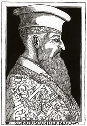 Skanderbegin (tai Scanderbegin) muotokuva (1403 - 1468), albanialainen warman.