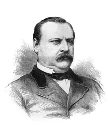 Muotokuva Stephen Grover Clevelandista (1837-1908), jonka osavaltioiden edustajat suunnittelivat Yhdysvaltain tasavallan presidentiksi. Kaiverrus "" Le Monde Illustré" -kirjassa