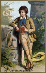 Victor Jacquemontin (1801 - 1832), ranskalaisen kasvitieteilijän ja matkustajan muotokuva. 1800-luvun kromolitografia.