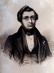 Englannin säveltäjän Adolphe Adamin (1803-1856) muotokuva Kaiverrus. 1800-luvun Bologna, civico museo bibliografico