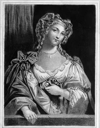 Fontangesin herttuattaren muotokuva (1661 - 1681), Louis XIV:n suosikki. Kaiverrus 1800-luvulta.