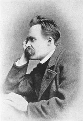 Muotokuva saksalaisesta filosofista Friedrich Nietzschestä (1844 - 1900).