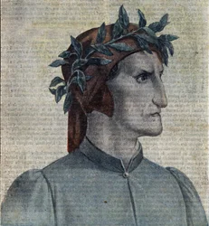 Muotokuva italialaisesta runoilijasta Dante Alighieri (1265-1321) (italialainen runoilija Dante Alighieri) Kuvitus teoksesta "Le pelerin" toukokuu 1921 Yksityiskokoelma