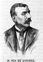 Portugalilaisen kirjailijan ja diplomaatin Jose Maria de Eeca de Queirosin eli Queirozin (1845-1900) muotokuva. Kaiverrus 1800-luvulta