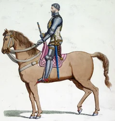 Milanon herran Bernabo Viscontin (1319-1385) muotokuva hevosella.