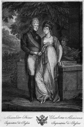 Muotokuvia Venäjän keisarista Aleksanteri I:stä (1777-1825) vaimonsa (Elisabeth Alekseijevna, s. Badenin prinsessa Louise Augusta) kanssa