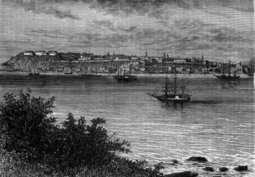 Quebec City, Kanada, St. Lawrencen oikealta rannalta (St. Lawrence). Kaiverrus "" Le Journal de la jeunesse ""